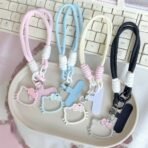 iigen Sanrio Hello Kitty Hollow Cat Head Mobile Phone Strap Short Wrist Strap Charm Keychain Universal Phone Case Lanyard