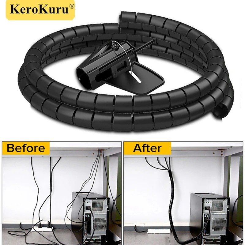 main-image-2 2M 16/10mm Flexible Spiral Cable Wire Protector Cable Organizer Computer Cord Protective Tube Clip Organizer Management Tools - Image 1