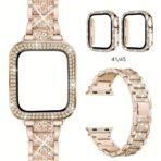 NEW Diamond case+Strap For Apple Watch Band 45mm 40mm 44mm 41mm 38mm 42mm Metal Belt IWatch Series 9 8 7 SE 6 5 Women Bracelet