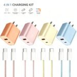 4-Pack Charger Fast Charging, 20W Dual Port Type C Charger Colorful Charger Block with 6FT USB C to C Cable for iPhone for iPad