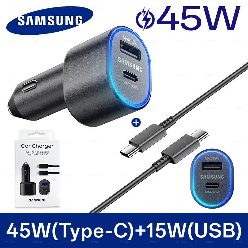 main-image-1 60W Samsung USB Type C Car Charger PD Super Charging Galaxy S25 S24 S23 S22 Ultra 45W 15W Charger Samsung Z Fold 5 4 Flip in Car - Image 1