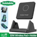 Fast Wireless Charger Pad + Holder for iPhone 17 15 14 13 12 11 Pro Max XR Samsung Galaxy Xiaomi Wireless Charging Dock Station