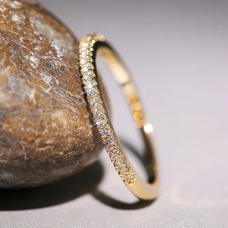 main-image-1 Huitan New 2020 Minimalist Thin Rings for Women Wedding Brilliant Cubic Zircon High Quality Versatile Female Finger Ring Jewelry - Image 1