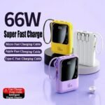 30000mAh large capacity 66W super fast charging PD22.5W portable power bank with builtin 4wires for iPhone Samsung Huawei Xiaomi