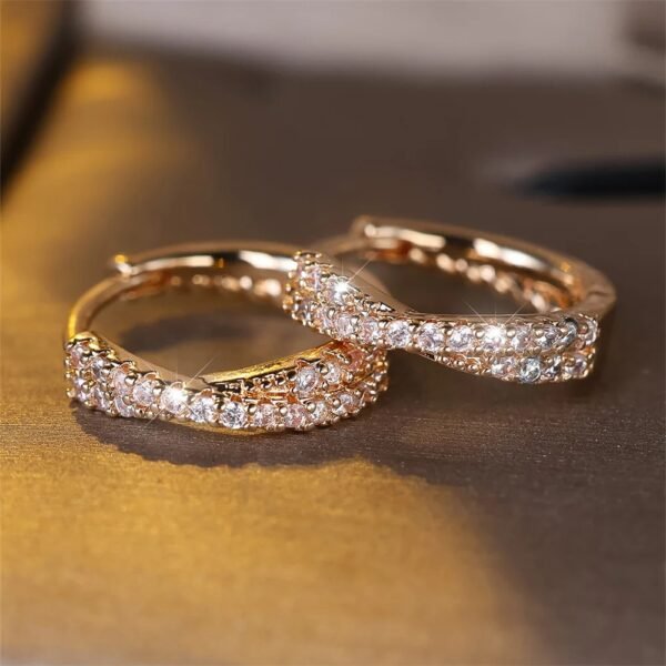 White Zircon Small Stone Crossed Hoop Earrings For Women Vintage Gold Silver Color Wedding Jewelry Versatile Accessory