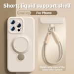 Magnetic Bracket Liquid Silicone Phone Case For iPhone 16 17 Air 15 14 13 Pro Max Magsafe With Hanging Rope Protective Cover